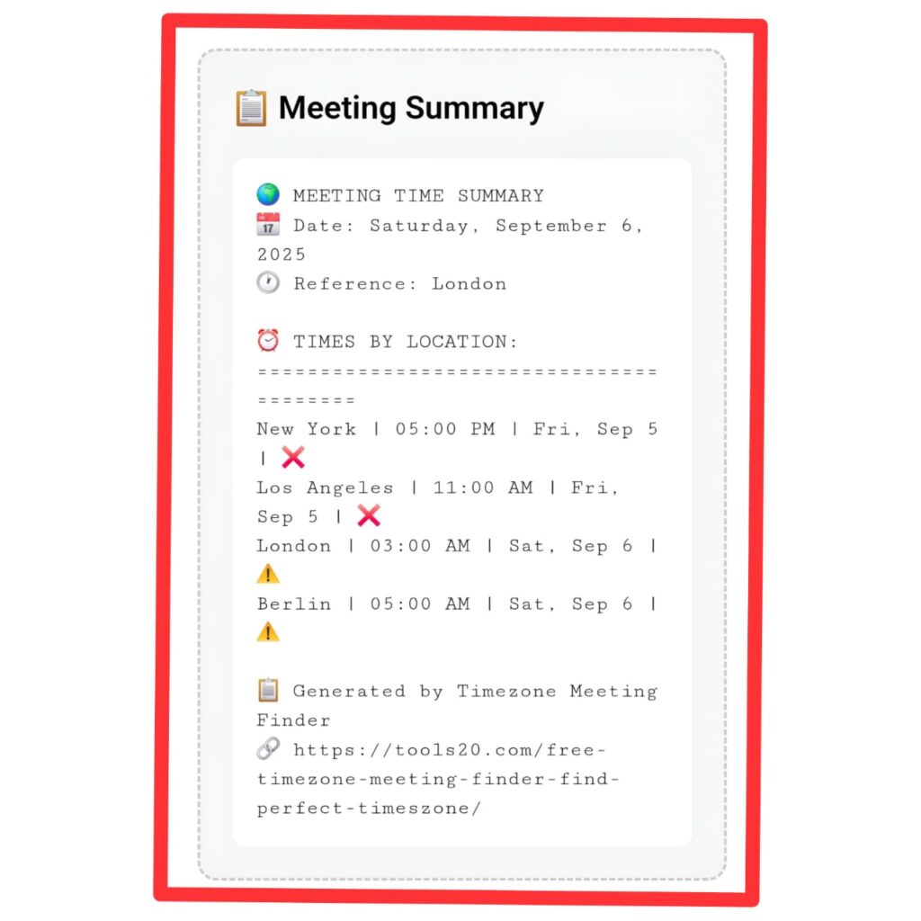 free Timezone meeting finder with summary